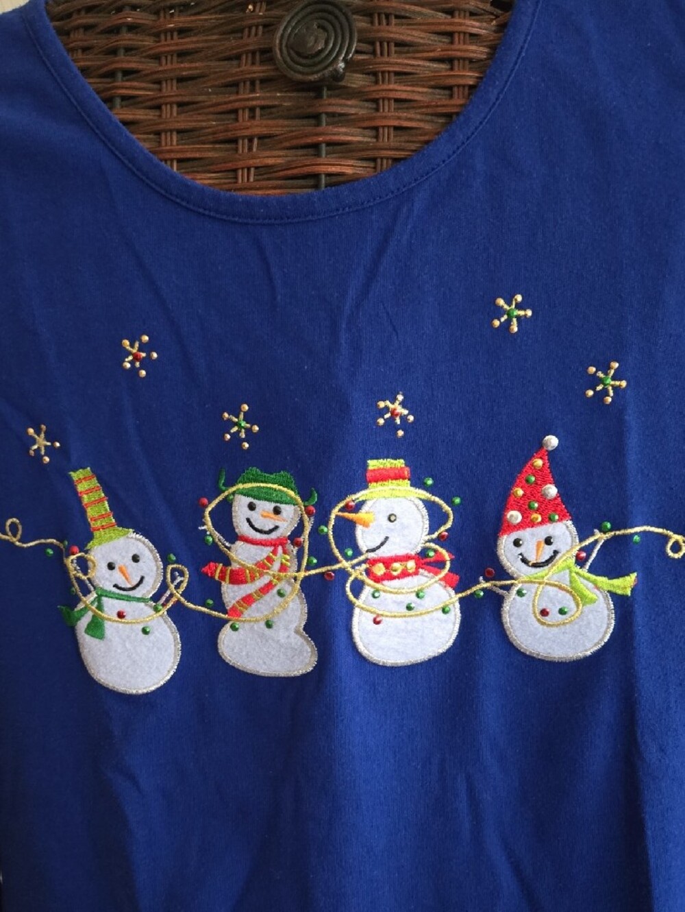 Kim Rogers Deep Blue Knit Snowman Top-XL - Picture 3 of 8